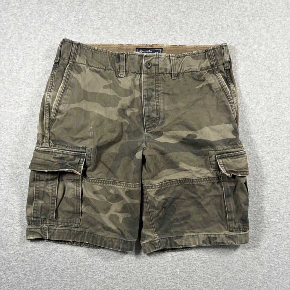 Abercrombie & Fitch Camo Cargo Shorts Mens 30 Green Y2K 2000s Drawstring